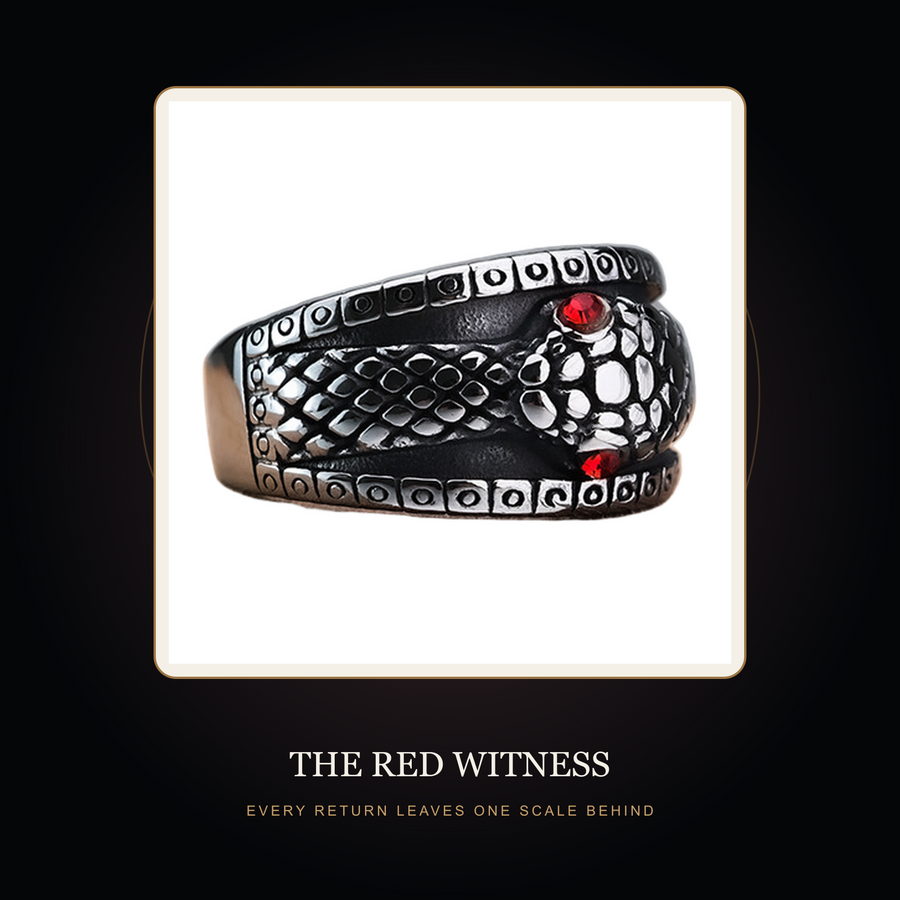 The World Serpent red-eyed ring in a dark symbolic story scene