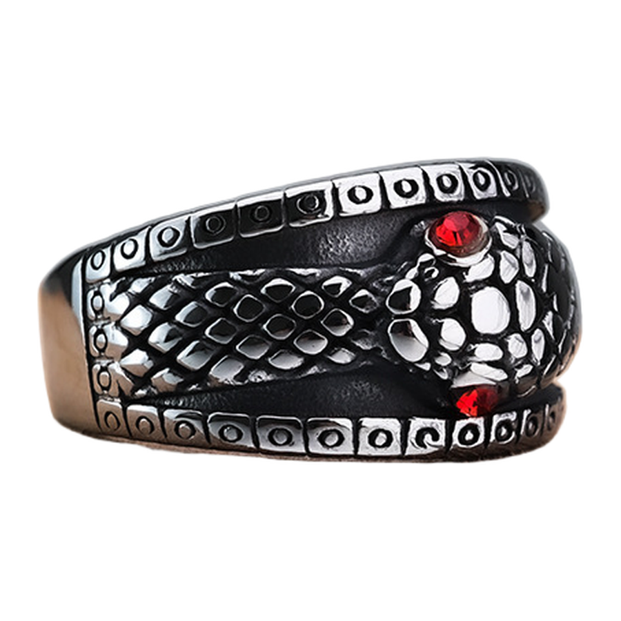 Side view of The World Serpent sculpted head and scaled ring body