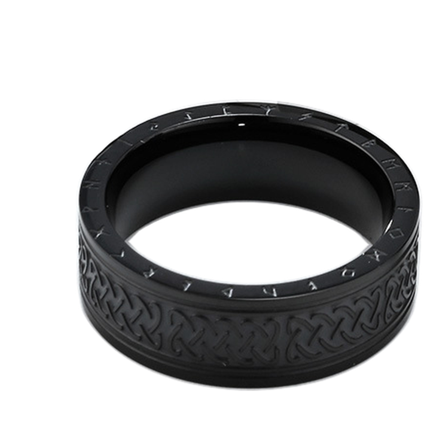 Black finish of The Runeknot woven knotwork wide band ring