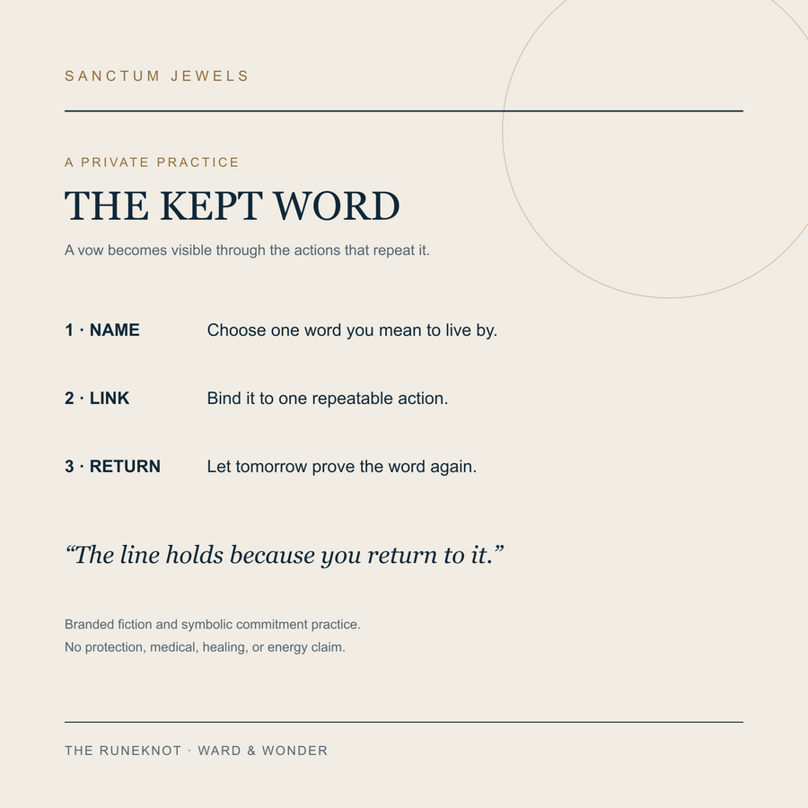 The Runeknot Kept Word symbolic commitment practice card in English