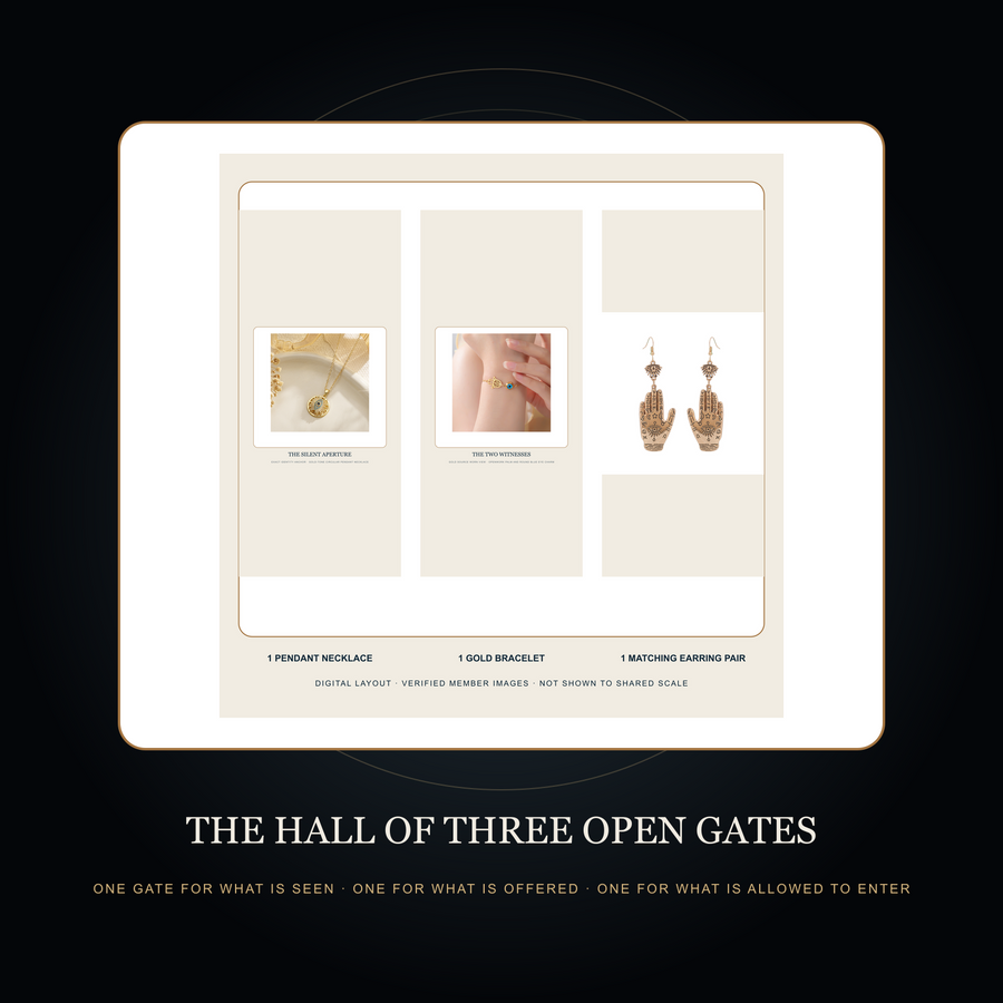 The Three Open Gates fixed three-member bundle in the fictional Hall of Three Open Gates story scene