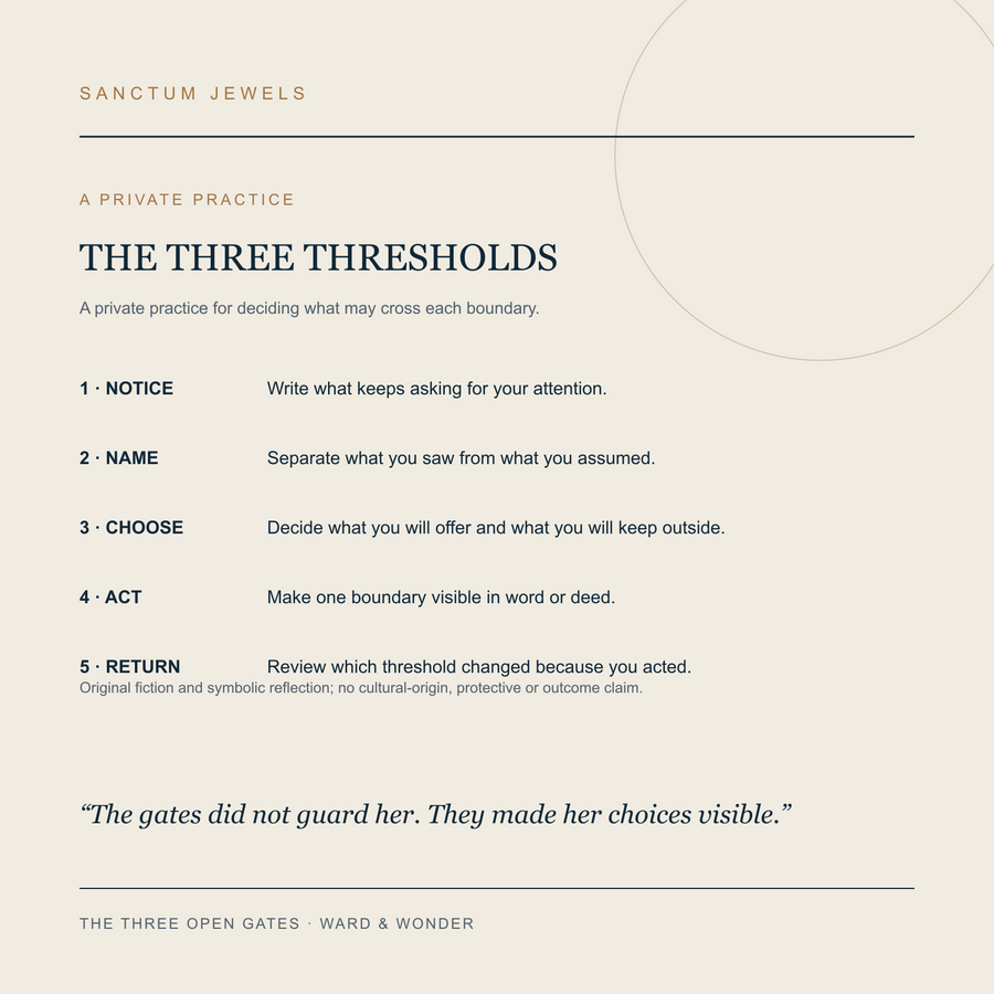 The Three Open Gates symbolic Three Thresholds private practice card in English