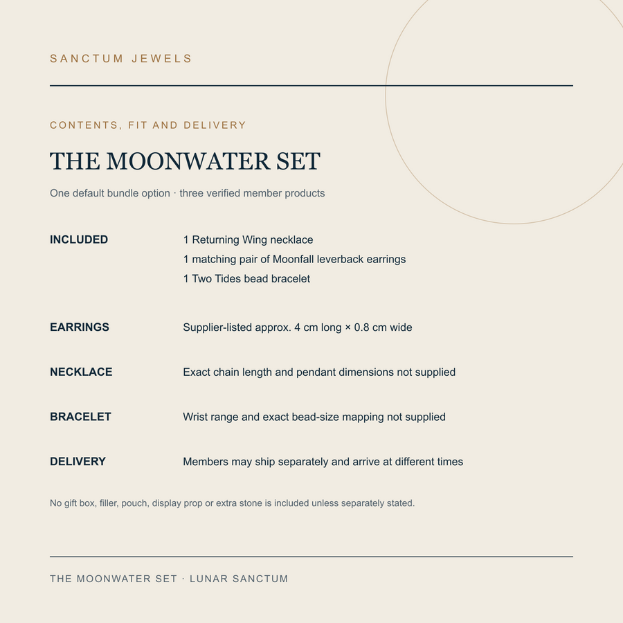 The Moonwater Set contents fit and separate-delivery guide in English
