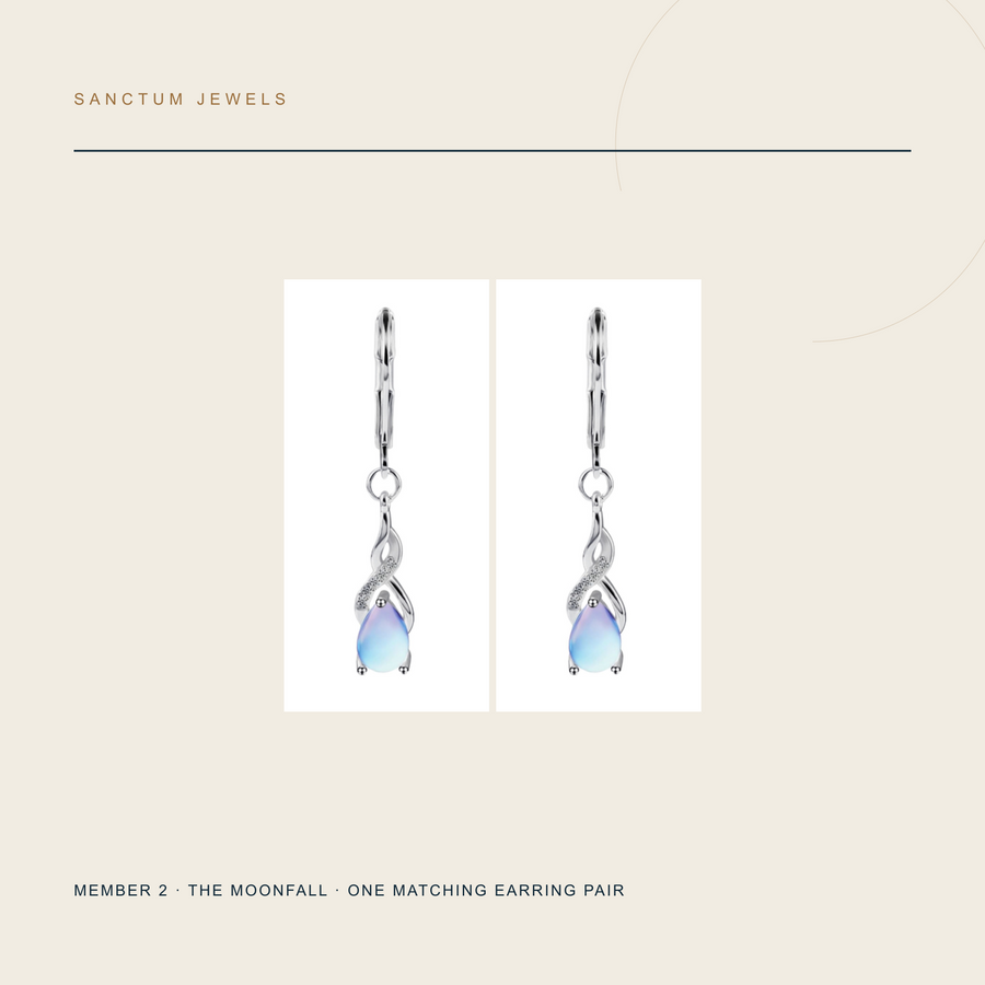 The Moonfall matching rainbow-sheen leverback earring pair included in The Moonwater Set