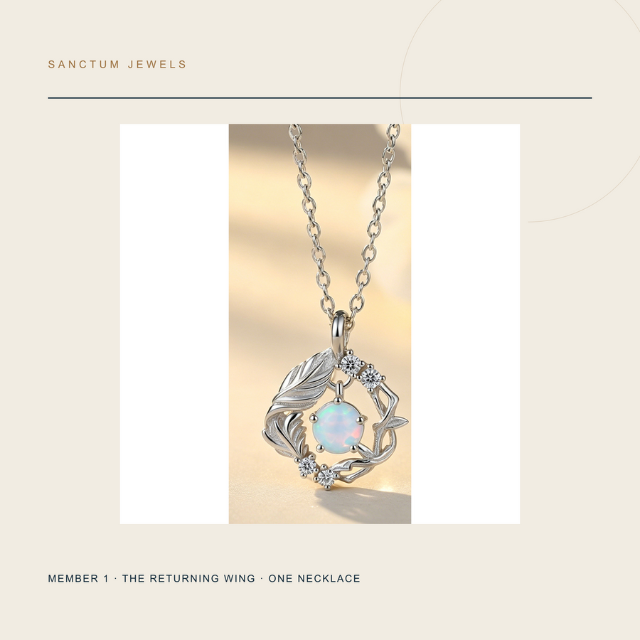 The Returning Wing leaf-and-bird wreath pendant necklace included in The Moonwater Set