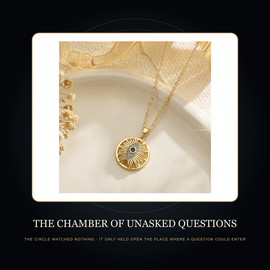 The Silent Aperture necklace in the fictional Chamber of Unasked Questions story scene