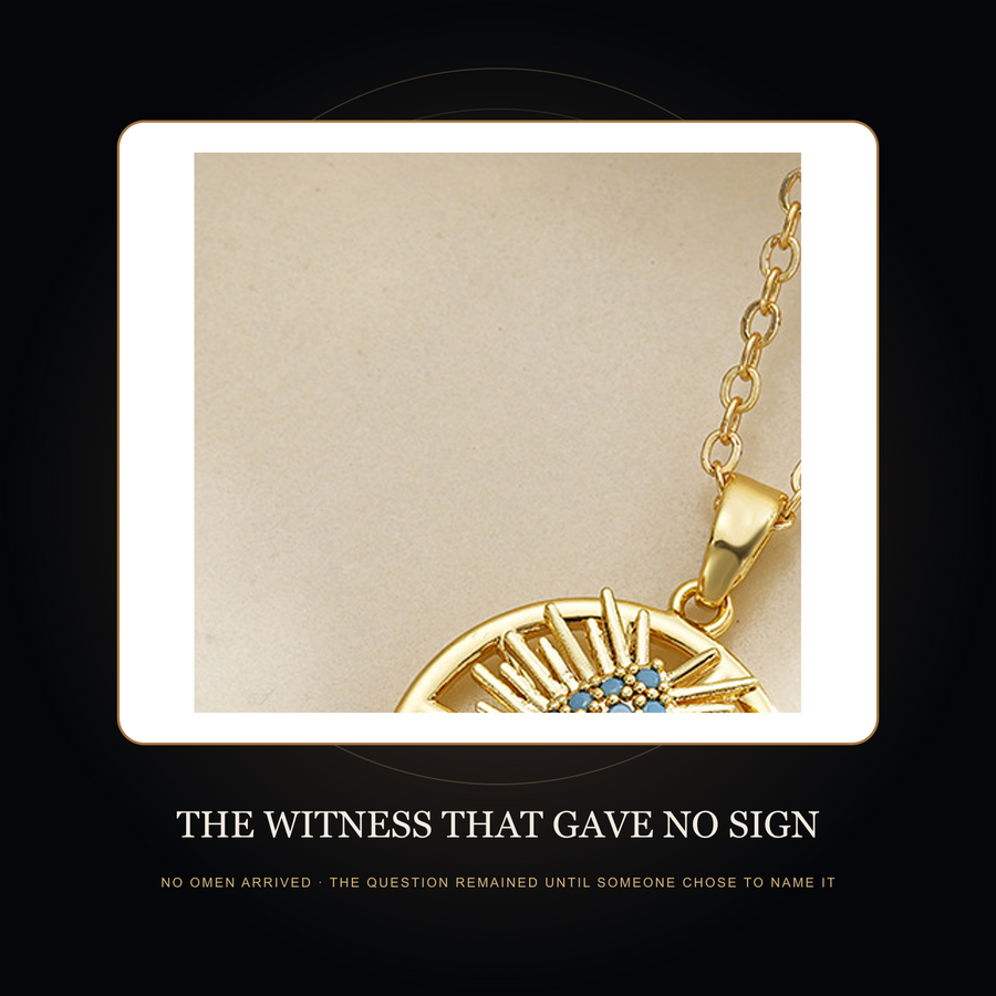 Eye-shaped center detail in the fictional Witness That Gave No Sign story scene