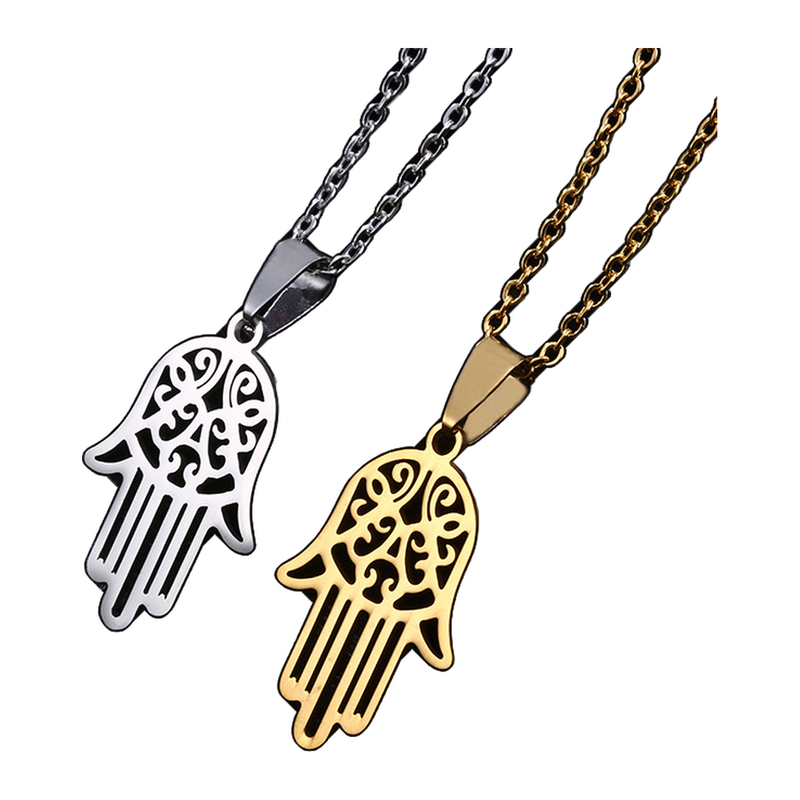 The Open Hand stainless steel necklace in gold and silver, complete product view