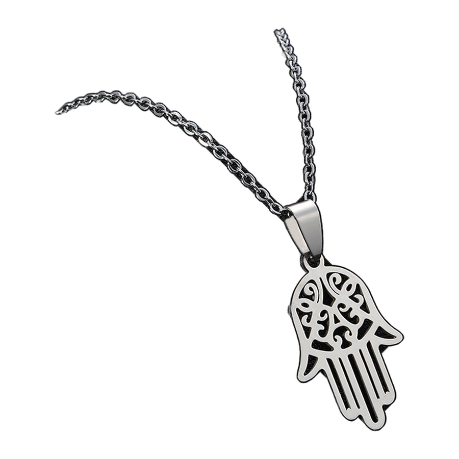 Silver Open Hand necklace showing the exact openwork pendant and oval-link chain