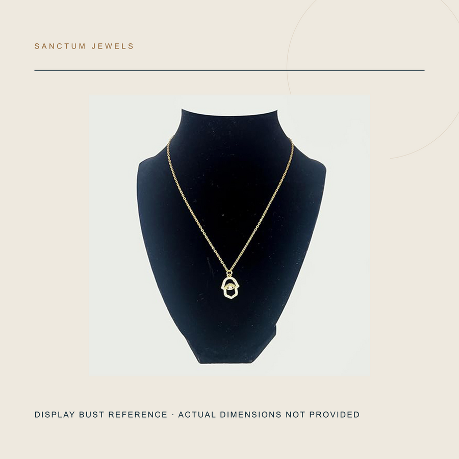 The Watching Palm — Gold-Tone Palm-and-Eye Pendant Necklace — display scale