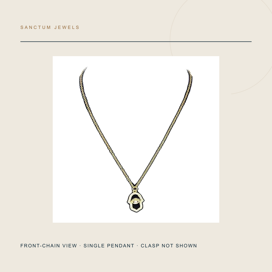 The Watching Palm — Gold-Tone Palm-and-Eye Pendant Necklace — full necklace