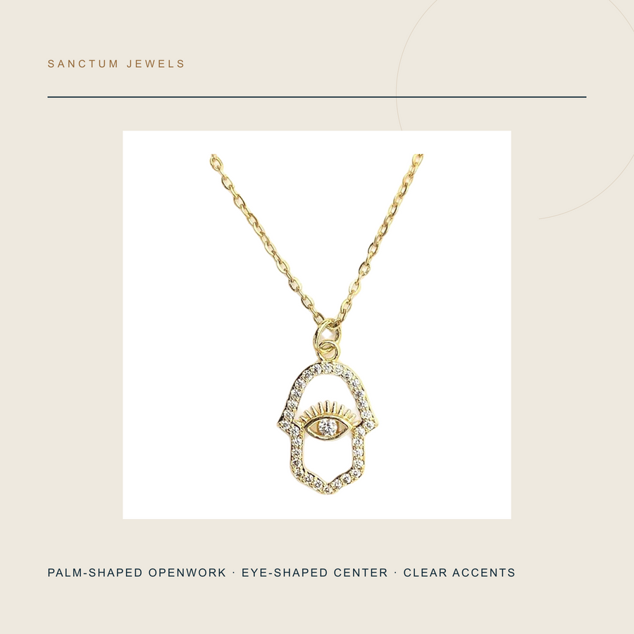 The Watching Palm — Gold-Tone Palm-and-Eye Pendant Necklace — pendant detail